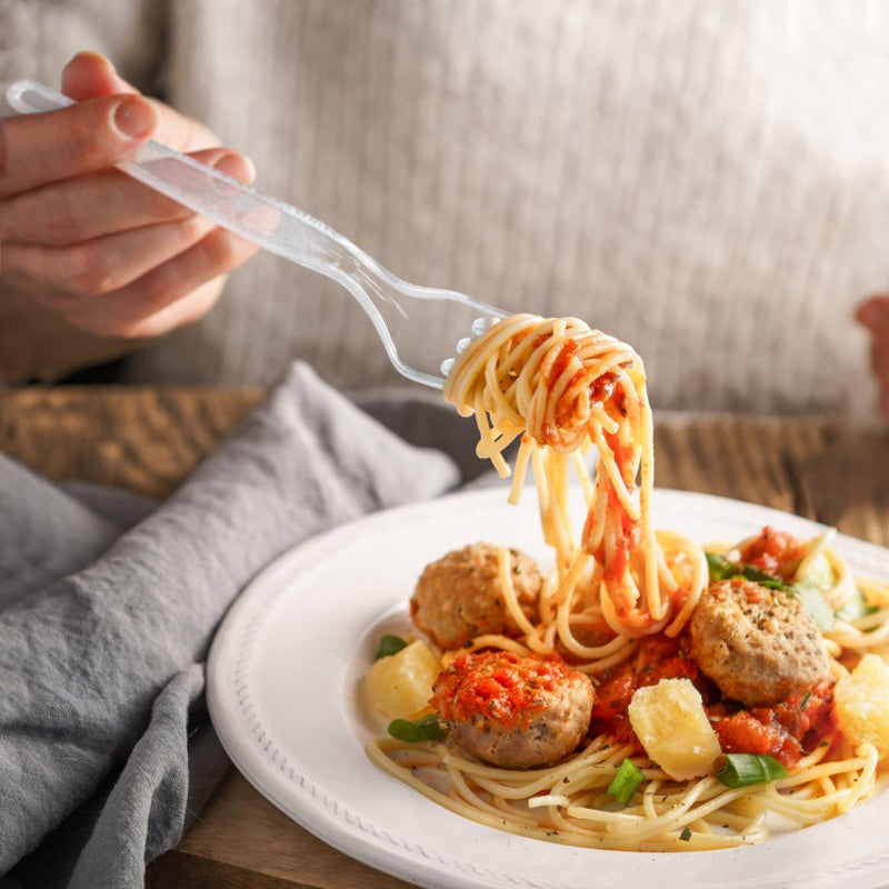 EcoDispose 100 Count Disposable Clear Plastic Forks Heat Resistant and BPA Free, Heavy Duty Durable Disposable Cutlery for Party Event Supply - Image 5
